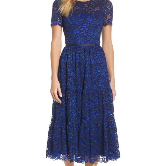 Maggy London tiered lace overlay midi dress - Picture 1 of 7